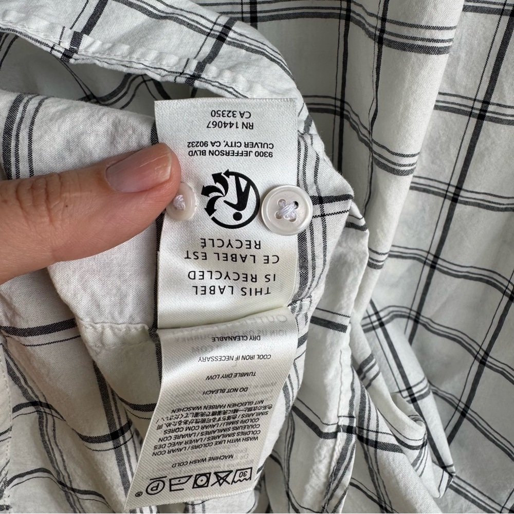 Outerknown White Black Windowpane Plaid organic c… - image 5